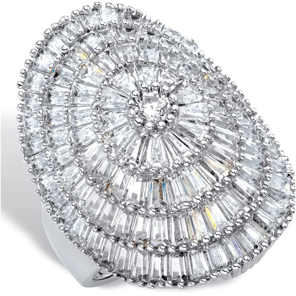 Sterling Silver Baguette Zircon Ring Statement Pave - Picture 12 of 13